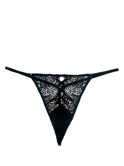 Fleur Du Mal Lace Cotton G-string In Black