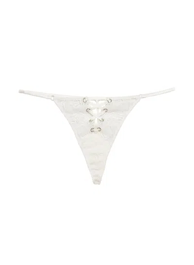 Fleur Du Mal Eyelet Embroidery Lace Up V String In Ivory | ModeSens