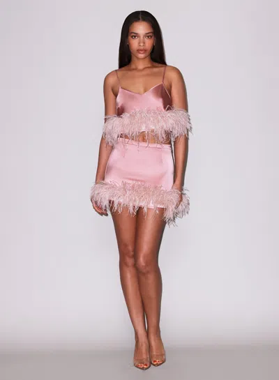 Fleur Du Mal Feather Cropped Cami In Pink