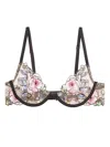 Fleur Du Mal Black Fidelia Embroidery Demi Bra In Black