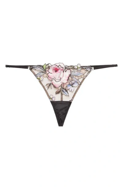 Fleur Du Mal Fidelia Embroidered G-string In Black