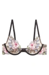Fleur Du Mal Black Fidelia Embroidery Demi Bra In Black