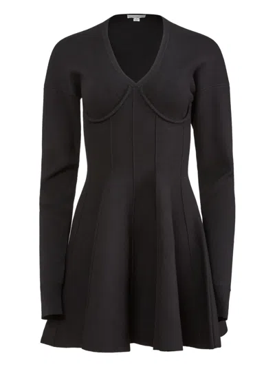 Fleur Du Mal Flared Corset V-neck Mini Dress In Black