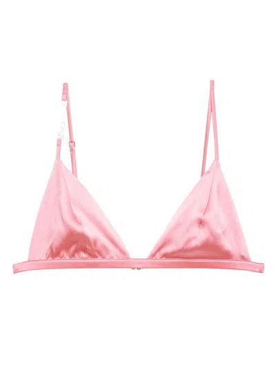 Fleur Du Mal Logo Luxe Silk Triangle Bra In 粉色