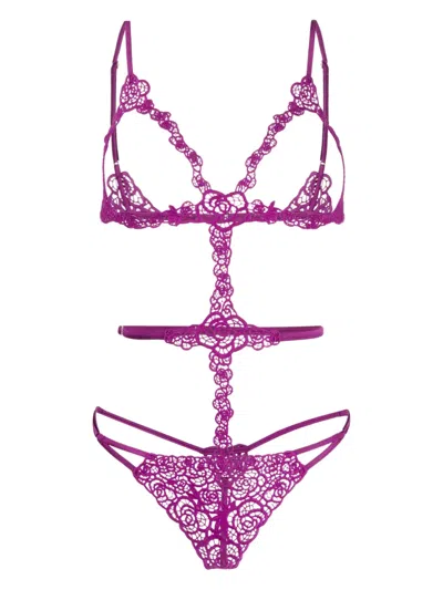 Fleur Du Mal Cut-out Guipure-lace Bodysuit In Purple
