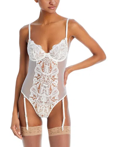 Fleur Du Mal Women's Floral Bow Embroidered Bodysuit In Ivory