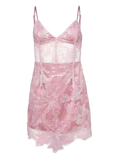 Fleur Du Mal Sequin-embellished Floral-lace Minidress In Pink