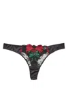 Fleur Du Mal Lily Embroidered Thong In Black
