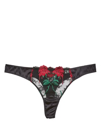 FLEUR DU MAL VAMPIRE ROSE EMBROIDERED THONG