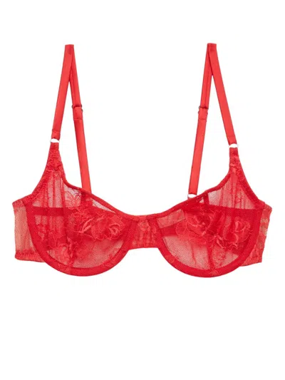 Fleur Du Mal Floral-lace Bra In Red