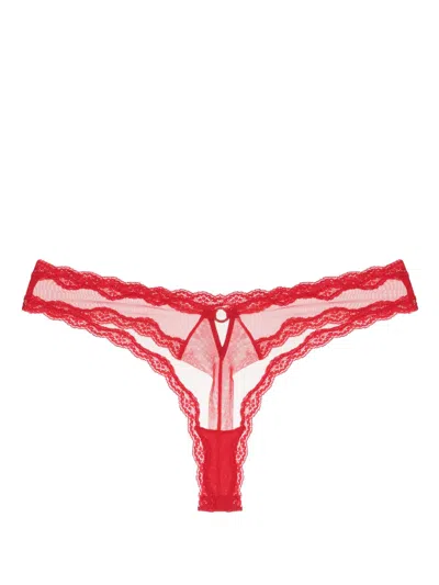 Fleur Du Mal Floral-lace Sheer Tulle Thong In Red