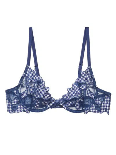 Fleur Du Mal Floral-lace Silk Bra In Blue