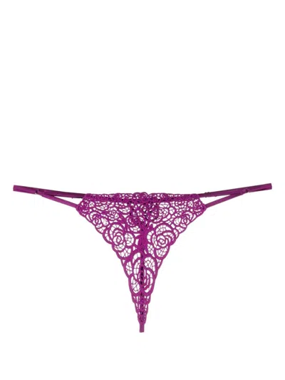 Fleur Du Mal Floral-motif Guipure-lace Thong In Purple