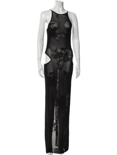 Pre-owned Fleur Du Mal Floral Print Long Dress In Black