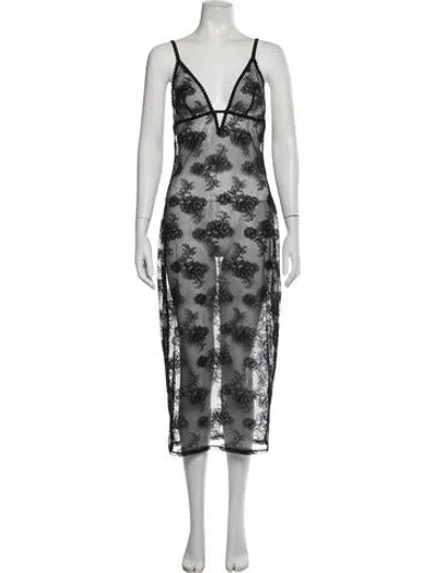 Pre-owned Fleur Du Mal Floral Print Long Dress In Black