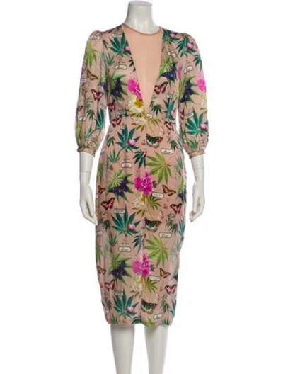 Pre-owned Fleur Du Mal Floral Print Long Dress In Pink