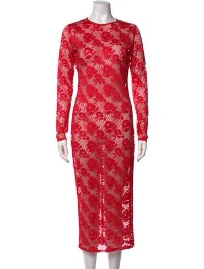 Pre-owned Fleur Du Mal Floral Print Long Dress In Red