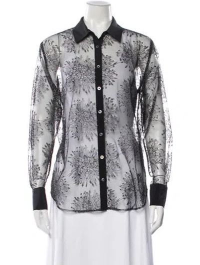 Pre-owned Fleur Du Mal Floral Print Long Sleeve Button-up Top In Black