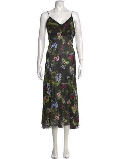 Pre-owned Fleur Du Mal Floral Print Midi Length Dress In Black