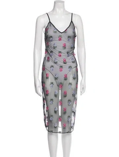 Pre-owned Fleur Du Mal Floral Print Midi Length Dress In Gray