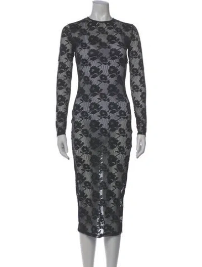 Pre-owned Fleur Du Mal Floral Print Midi Length Dress In Gray