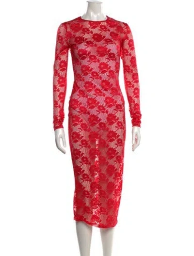 Pre-owned Fleur Du Mal Floral Print Midi Length Dress W/ Tags In Red