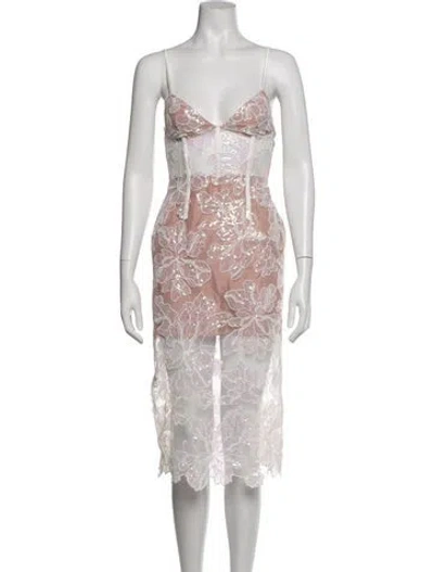 Pre-owned Fleur Du Mal Floral Print Midi Length Dress W/ Tags In White