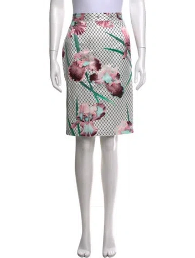 Pre-owned Fleur Du Mal Floral Print Midi Length Skirt In White