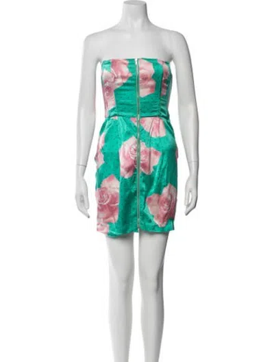Pre-owned Fleur Du Mal Floral Print Mini Dress In Green/pink