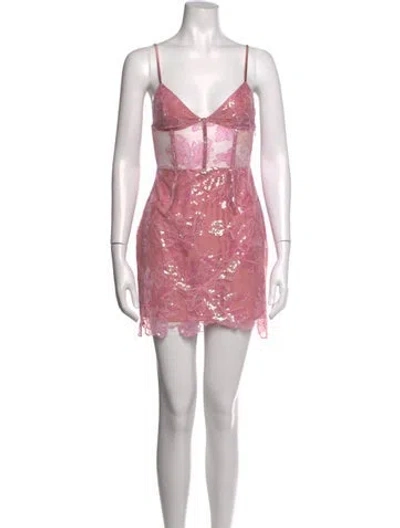 Pre-owned Fleur Du Mal Floral Print Mini Dress W/ Tags In Pink