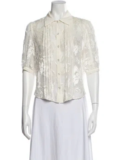 Pre-owned Fleur Du Mal Floral Print Short Sleeve Blouse In White