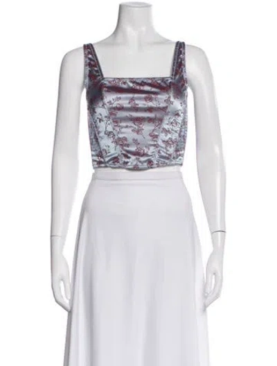 Pre-owned Fleur Du Mal Floral Print Square Neckline Crop Top In Gray