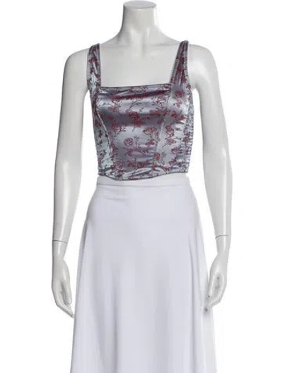 Pre-owned Fleur Du Mal Floral Print Square Neckline Crop Top In White