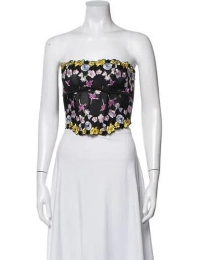 Pre-owned Fleur Du Mal Floral Print Strapless Crop Top W/ Tags In Green