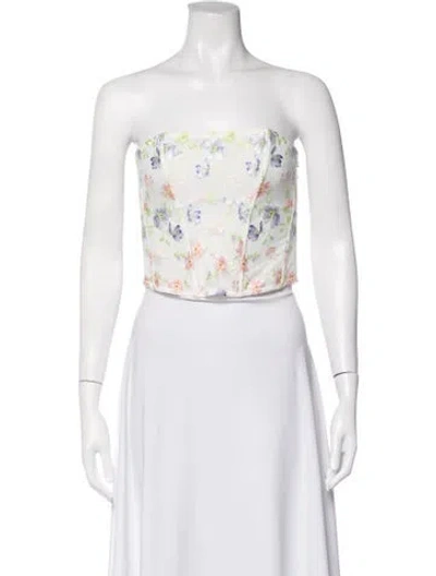 Pre-owned Fleur Du Mal Floral Print Strapless Crop Top W/ Tags In White