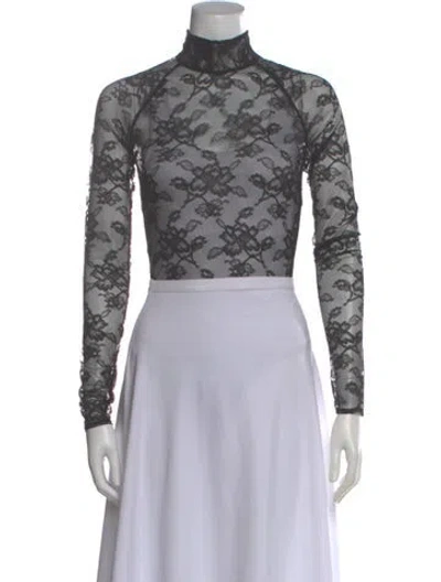 Pre-owned Fleur Du Mal Floral Print Turtleneck Top In Black