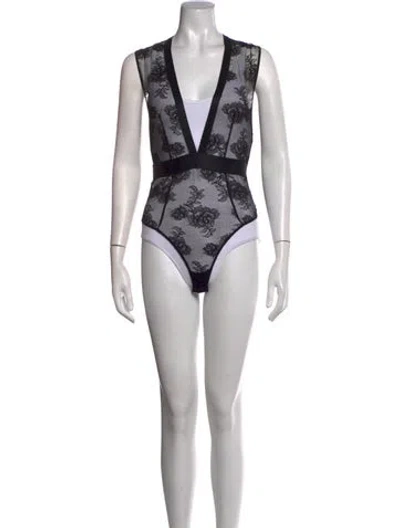 Pre-owned Fleur Du Mal Floral Print V-neck Top In Black