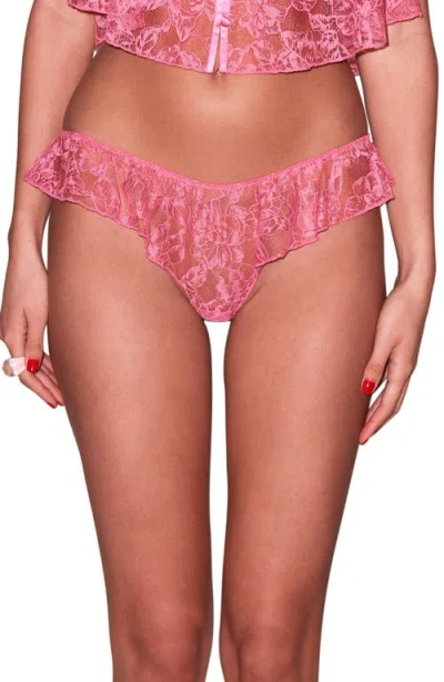 Fleur Du Mal Flutter Lace Thong In Pink Cadillac