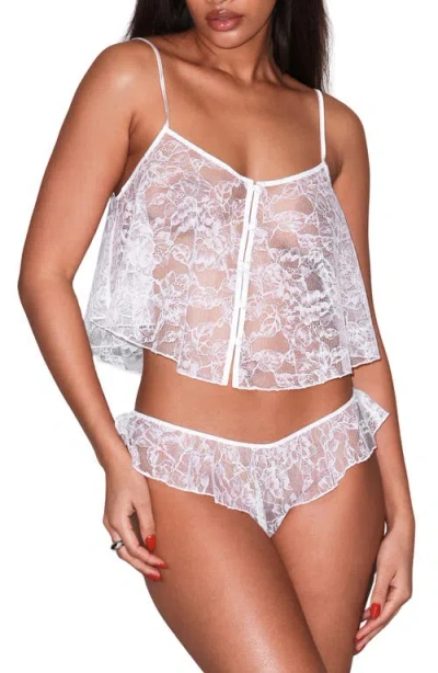 Fleur Du Mal Flutter Sheer Lace Crop Camisole In White