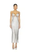 Fleur Du Mal Foil Lily Embroidery Cutout Slip Dress In Silver