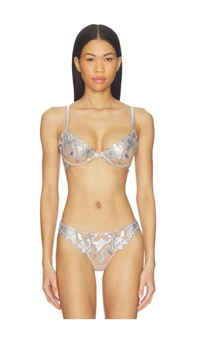 Fleur Du Mal Foil Lily Embroidery Demi Bra In Gray