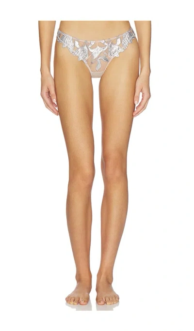 Fleur Du Mal Foil Lily Embroidery Thong In Gray