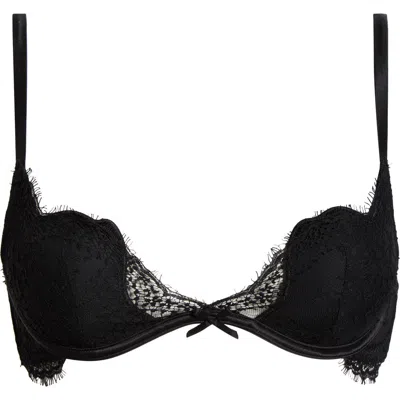 Fleur Du Mal Frankie Underwire Lace Plunge Demi Bra In Black