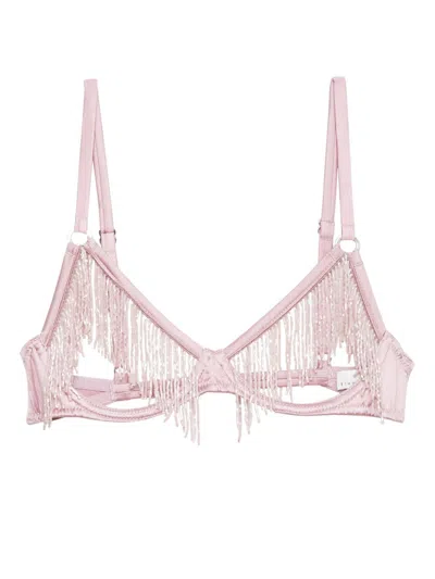 Fleur Du Mal Fringe Ouvert Bra In Rosebud