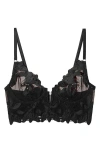 Fleur Du Mal Fuller Cup Lily Embroidered Underwire Longline Bra In Black