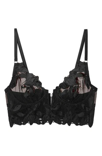 Fleur Du Mal Fuller Cup Lily Embroidered Underwire Longline Bra In Black