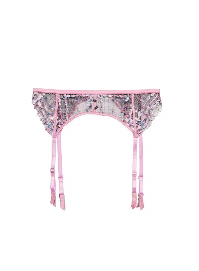 Fleur Du Mal Gabrielle Embroidery Garter In Bisou Pink