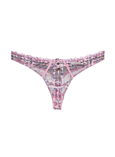 Fleur Du Mal Gabrielle Embroidery Thong In Bisou Pink