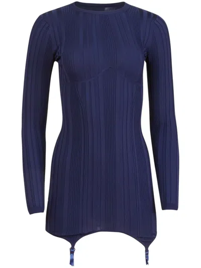 Fleur Du Mal Garter Mini Dress In Blue