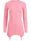 Fleur Du Mal Rib Long Sleeve Garter Dress In Pink